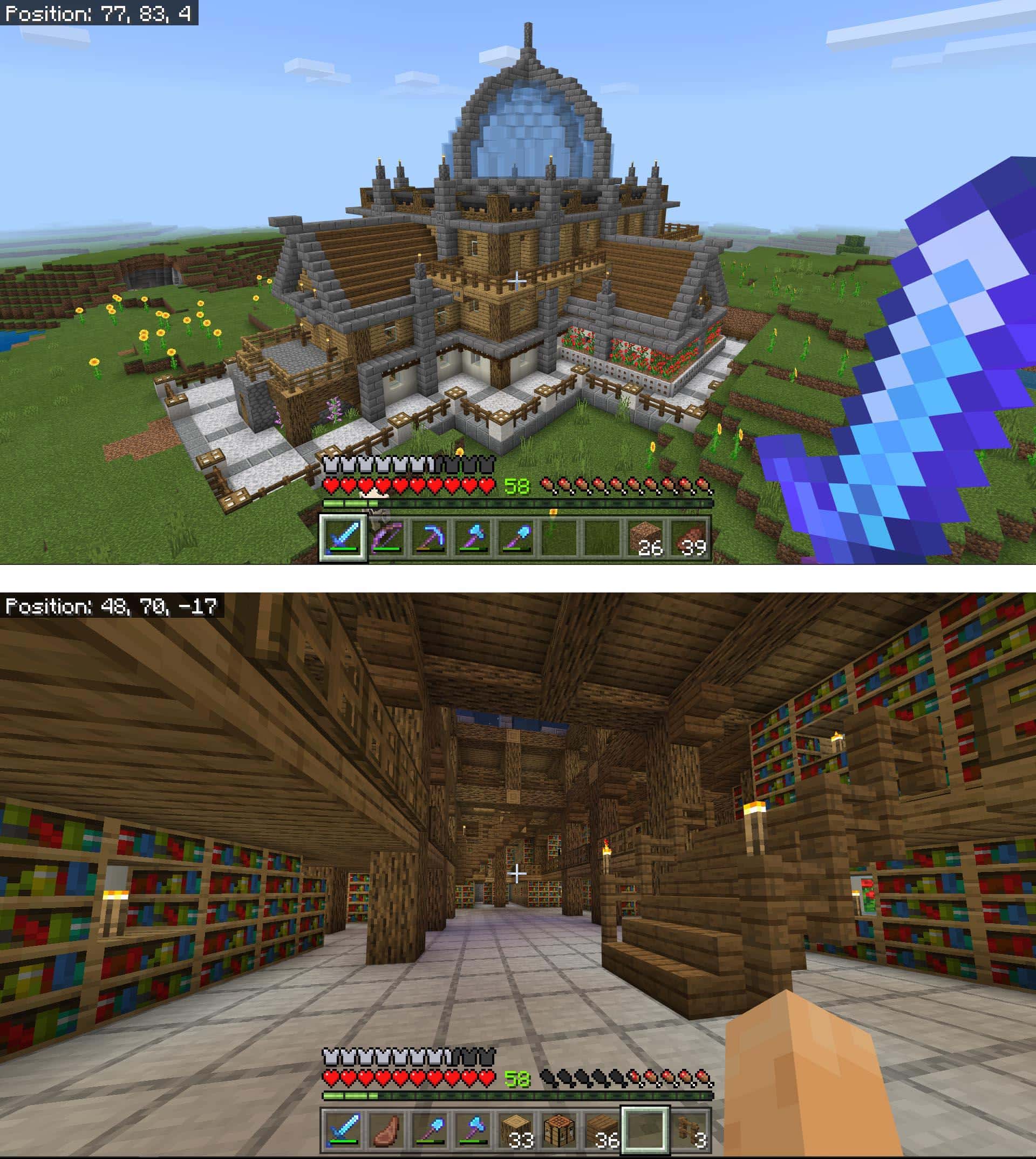 Finished my Library for my Bedrock Survival Realm : Minecraft