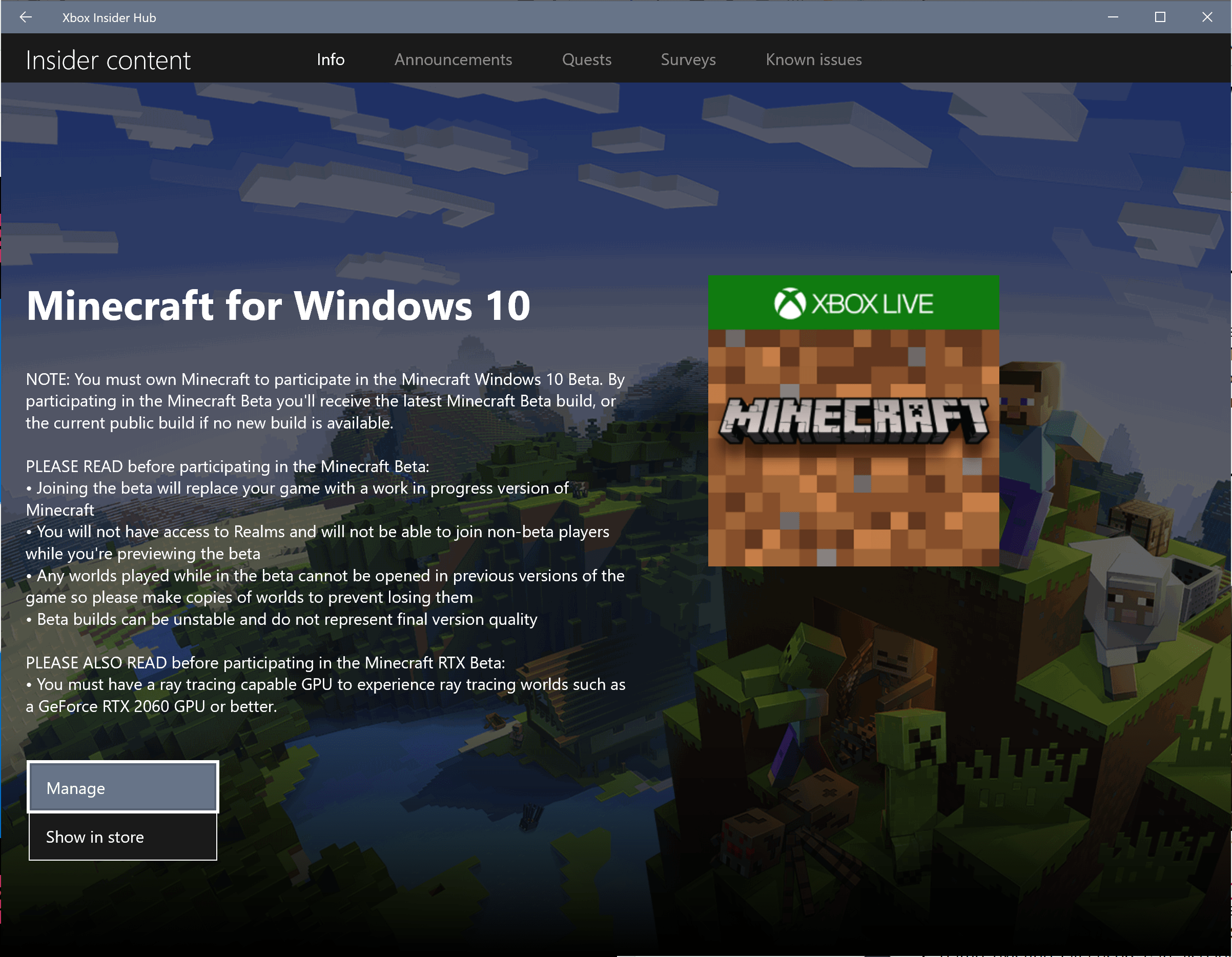 How to get and play Minecraft RTX Beta