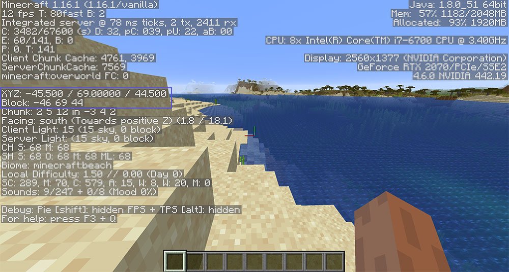 How to show coordinates in Minecraft