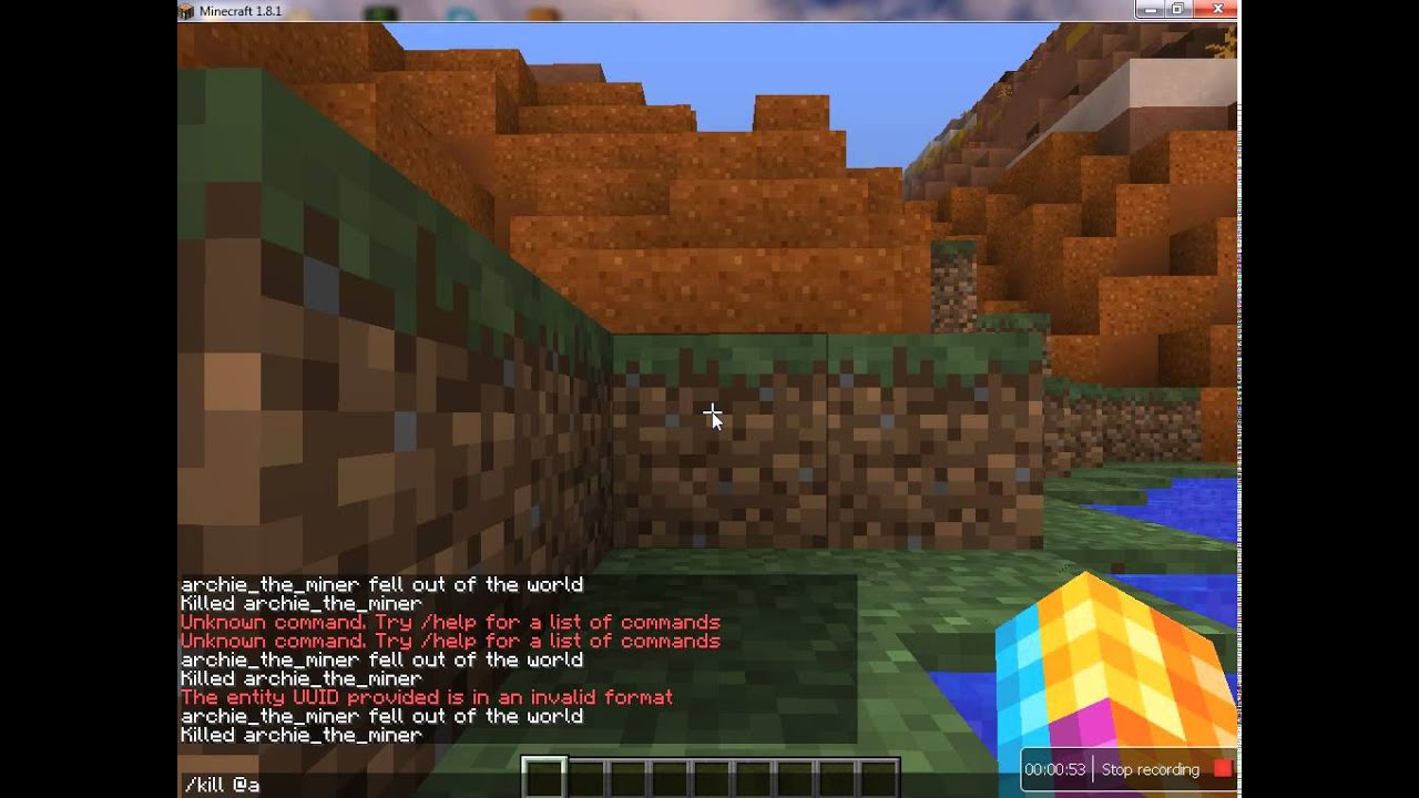 How to use the kill command in minecraft 1.8