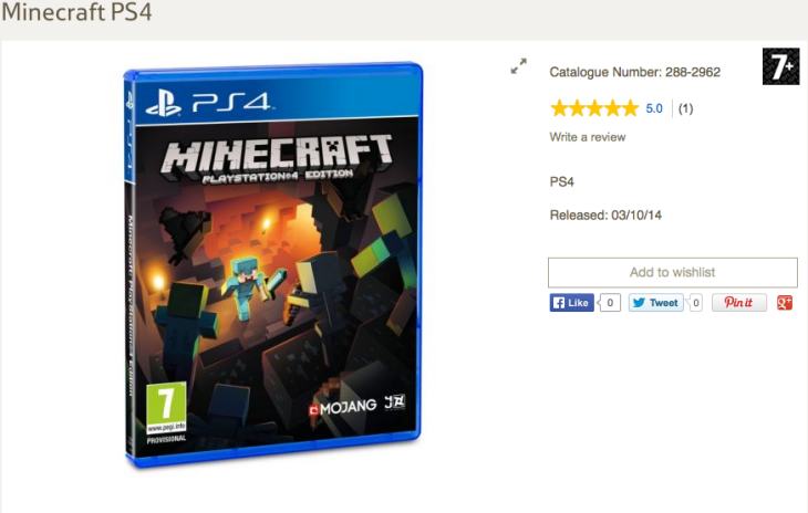 Minecraft PS4 disc price at Tesco and Asda